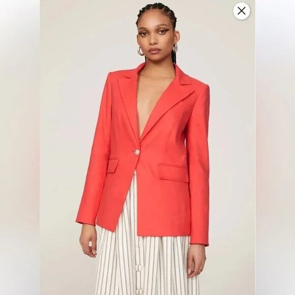Veronica Beard Sedgwick Dickey Coral Red Linen Blend Blazer Jacket - Size 6 - Picture 1 of 4